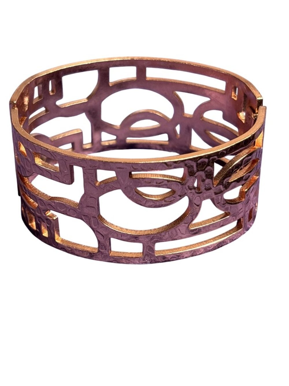 Geometric Copper Color Hammered Hinged Clamper Bracelet  7.25 inches